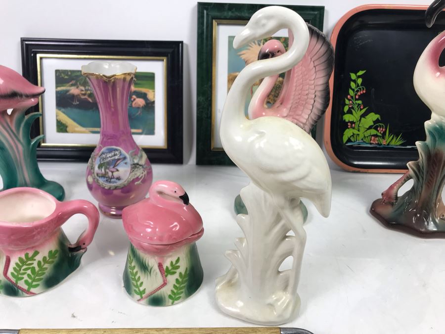 Huge Vintage Flamingo Palm Springs Themed Lot With Figurines, Vase, Trays And Framed Vintage Flamingo Postcards [Photo 10]
