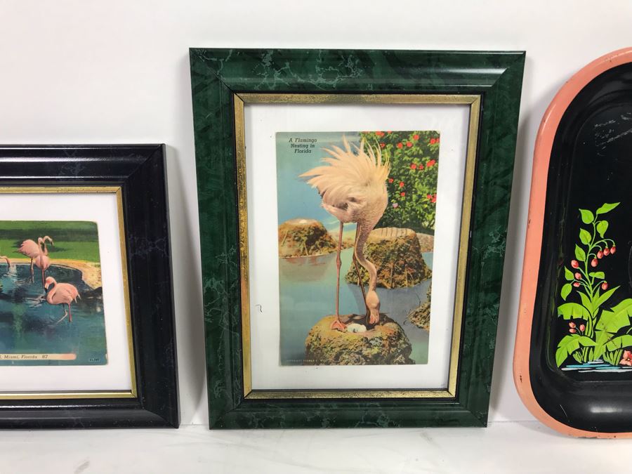 Huge Vintage Flamingo Palm Springs Themed Lot With Figurines, Vase, Trays And Framed Vintage Flamingo Postcards [Photo 18]