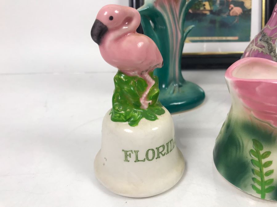 Huge Vintage Flamingo Palm Springs Themed Lot With Figurines, Vase, Trays And Framed Vintage Flamingo Postcards [Photo 13]