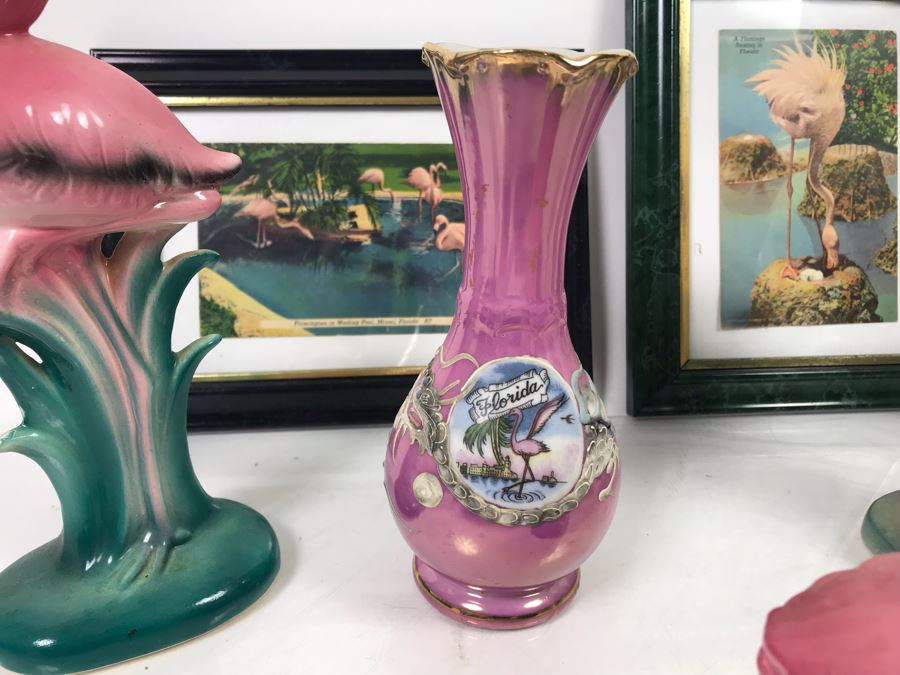 Huge Vintage Flamingo Palm Springs Themed Lot With Figurines, Vase, Trays And Framed Vintage Flamingo Postcards [Photo 14]