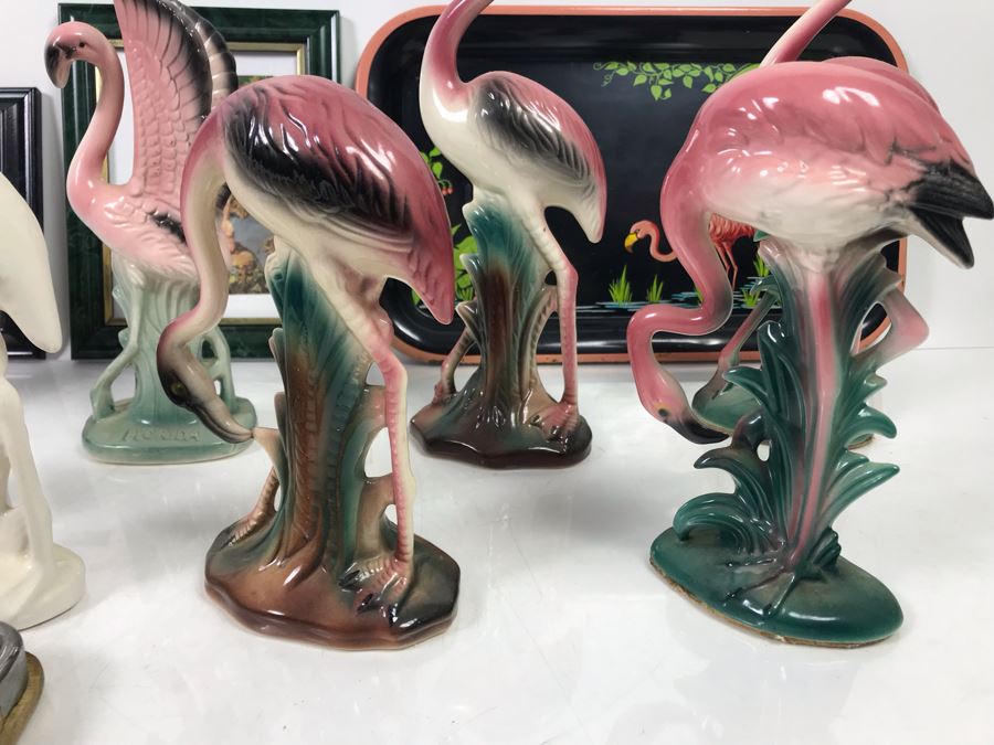 Huge Vintage Flamingo Palm Springs Themed Lot With Figurines, Vase, Trays And Framed Vintage Flamingo Postcards [Photo 8]