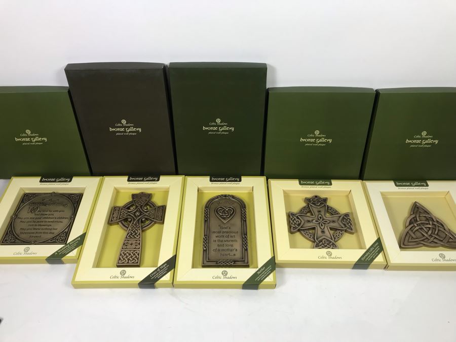 (5) New Celtic Shadows Bronze Gallery Plated Wall Plaques Retails $251