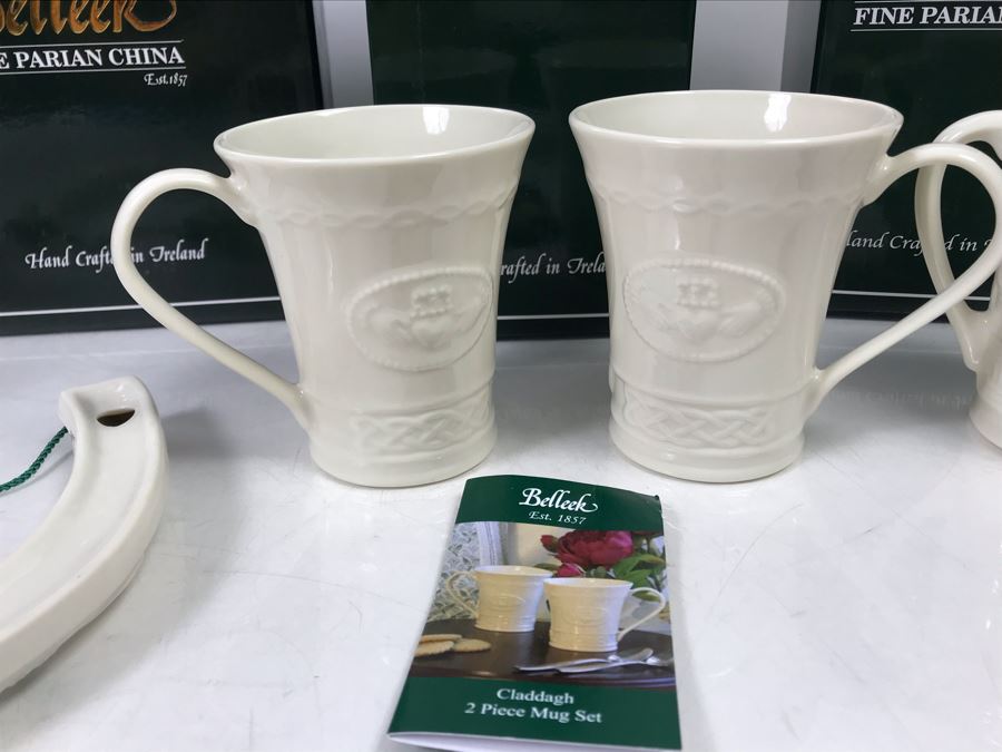 New Beleek Fine Parian China Lot With Harp Teapot, Good Luck Horseshoe, Claddagh 2 Piece Mug Set And Mug Retails $275 [Photo 8]