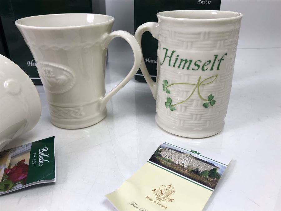 New Beleek Fine Parian China Lot With Harp Teapot, Good Luck Horseshoe, Claddagh 2 Piece Mug Set And Mug Retails $275 [Photo 10]