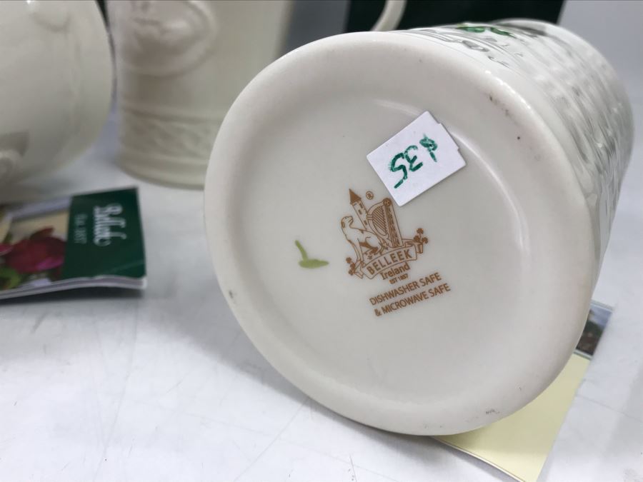 New Beleek Fine Parian China Lot With Harp Teapot, Good Luck Horseshoe, Claddagh 2 Piece Mug Set And Mug Retails $275 [Photo 11]