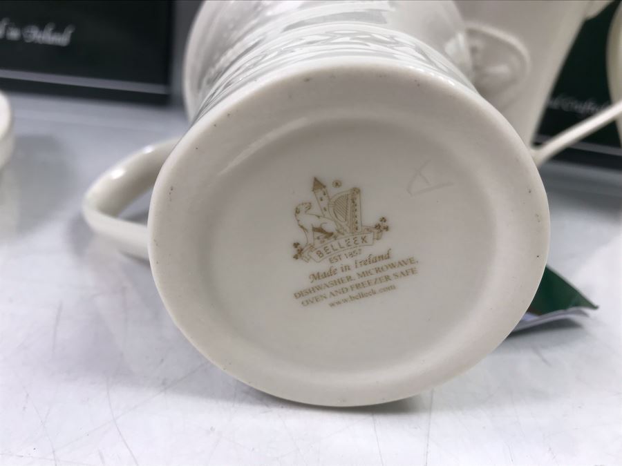 New Beleek Fine Parian China Lot With Harp Teapot, Good Luck Horseshoe, Claddagh 2 Piece Mug Set And Mug Retails $275 [Photo 9]