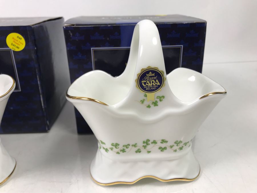 (3) New Royal Tara Fine Bone China Ireland Pieces (2) Planters And (1) Irish Harp - Trellis Shamrock Retails $137 [Photo 5]