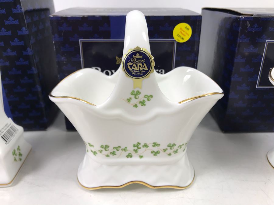 (3) New Royal Tara Fine Bone China Ireland Pieces (2) Planters And (1) Irish Harp - Trellis Shamrock Retails $137 [Photo 4]