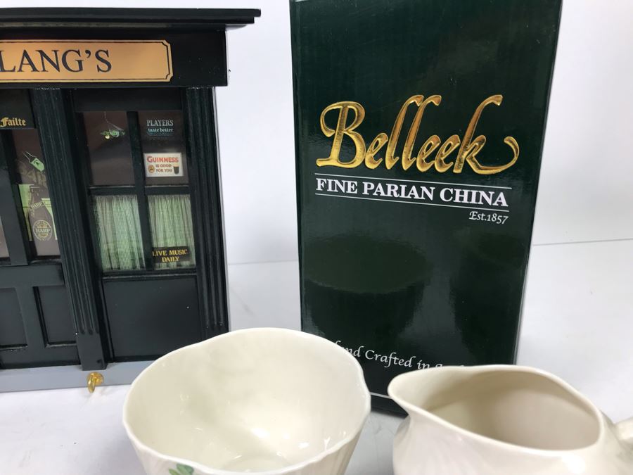 New Belleek Fine Parian China Sugar & Creamer, Irish Pub Key Rack, New Mullingar Pewter Candleholder Centerpiece And Ireland Sign Plaque [Photo 9]