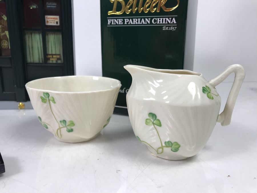 New Belleek Fine Parian China Sugar & Creamer, Irish Pub Key Rack, New Mullingar Pewter Candleholder Centerpiece And Ireland Sign Plaque [Photo 8]