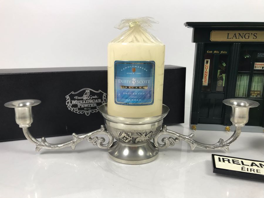 New Belleek Fine Parian China Sugar & Creamer, Irish Pub Key Rack, New Mullingar Pewter Candleholder Centerpiece And Ireland Sign Plaque [Photo 3]
