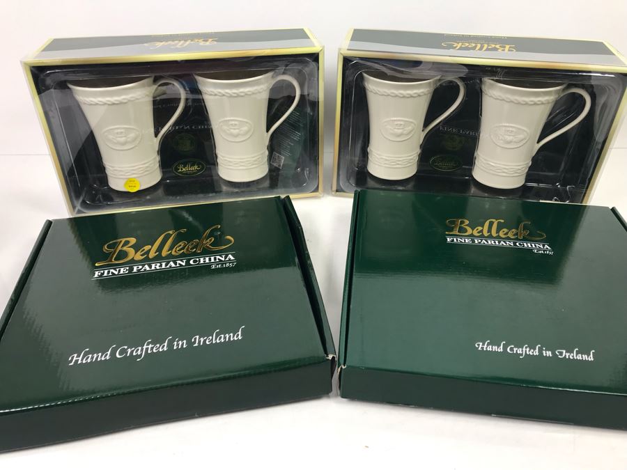 New Belleek Fine Parian China Irish  (2) Latte Sets, Shamrock Bread Plate And Harp Marriage Blessing Plate Retails $280 [Photo 2]