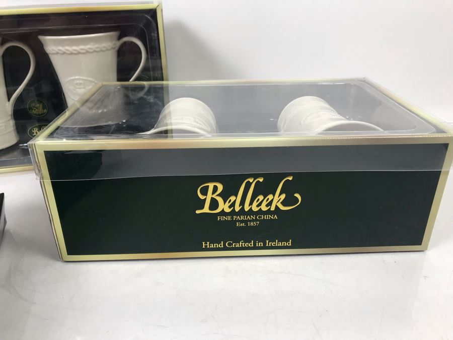 New Belleek Fine Parian China Irish  (2) Latte Sets, Shamrock Bread Plate And Harp Marriage Blessing Plate Retails $280 [Photo 16]