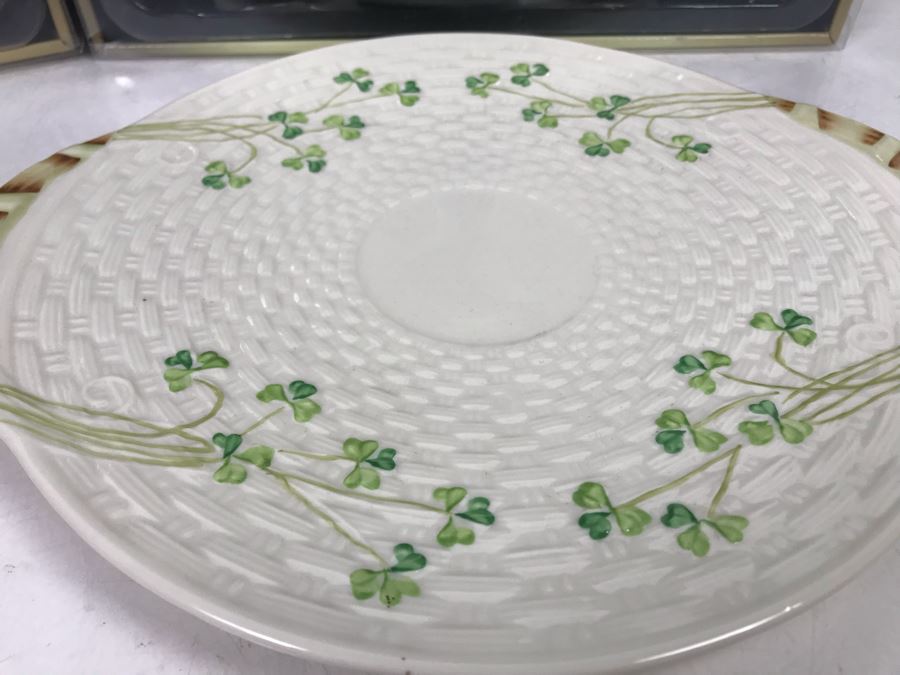 New Belleek Fine Parian China Irish  (2) Latte Sets, Shamrock Bread Plate And Harp Marriage Blessing Plate Retails $280 [Photo 5]