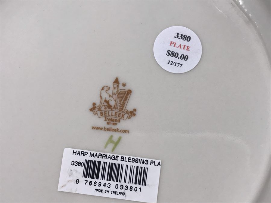 New Belleek Fine Parian China Irish  (2) Latte Sets, Shamrock Bread Plate And Harp Marriage Blessing Plate Retails $280 [Photo 14]