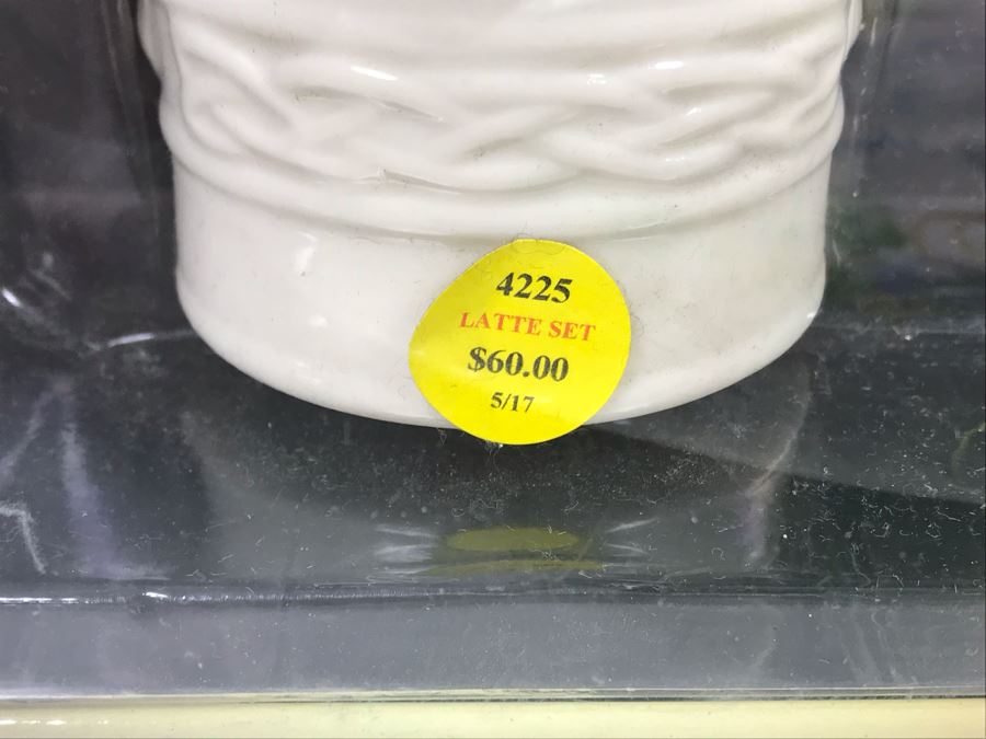 New Belleek Fine Parian China Irish  (2) Latte Sets, Shamrock Bread Plate And Harp Marriage Blessing Plate Retails $280 [Photo 10]