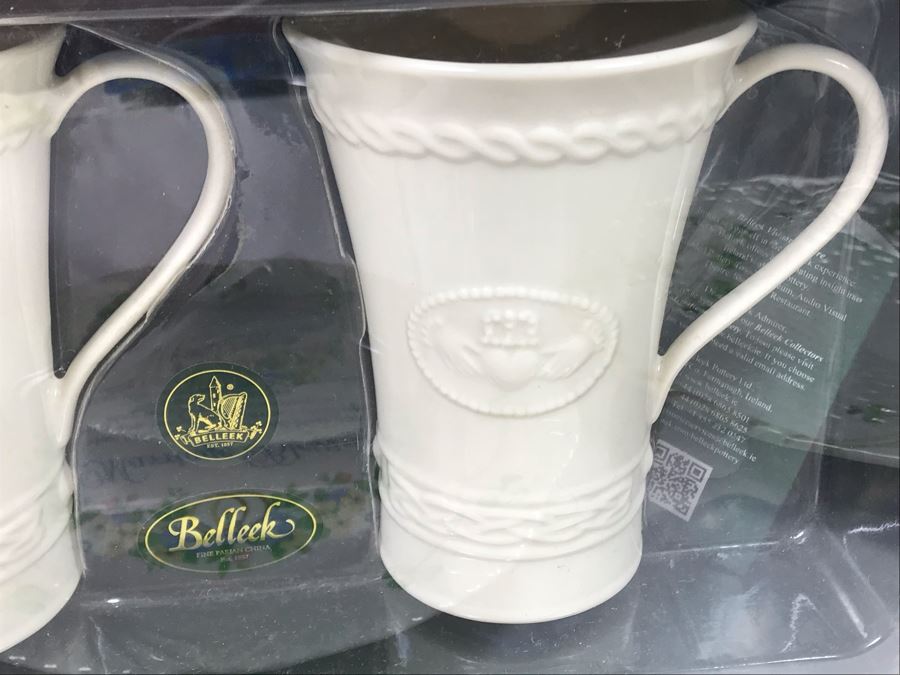 New Belleek Fine Parian China Irish  (2) Latte Sets, Shamrock Bread Plate And Harp Marriage Blessing Plate Retails $280 [Photo 12]