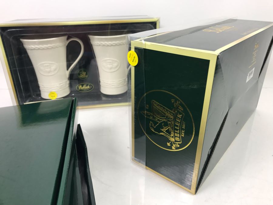 New Belleek Fine Parian China Irish  (2) Latte Sets, Shamrock Bread Plate And Harp Marriage Blessing Plate Retails $280 [Photo 15]