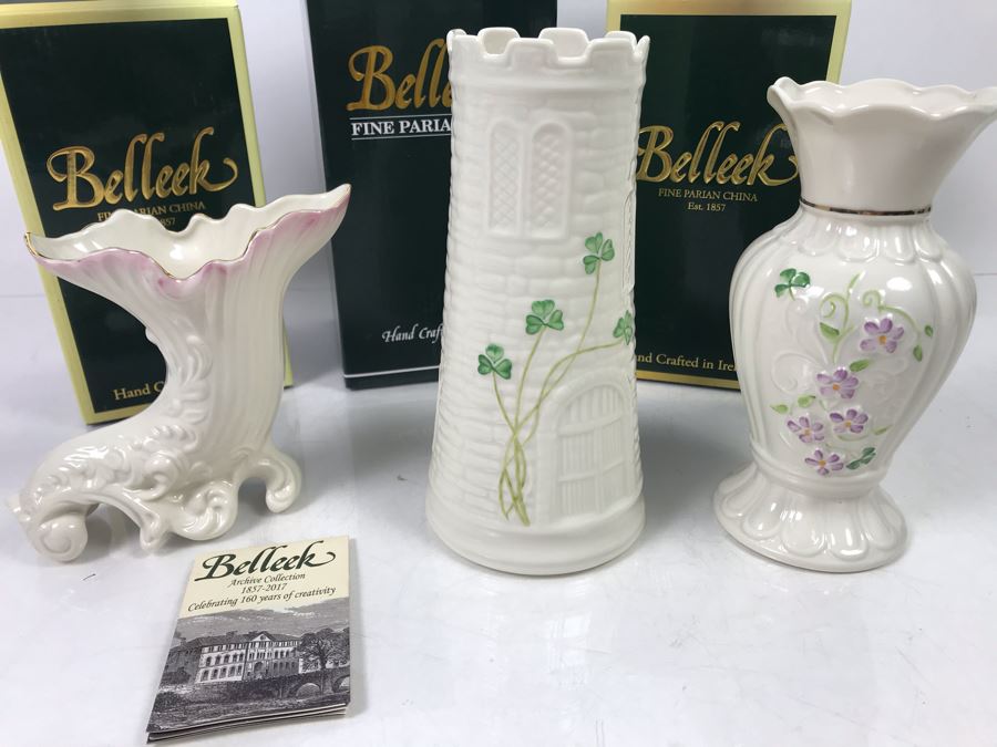 New Belleek Fine Parian China Vases Castle Vase Irish Flax Vase