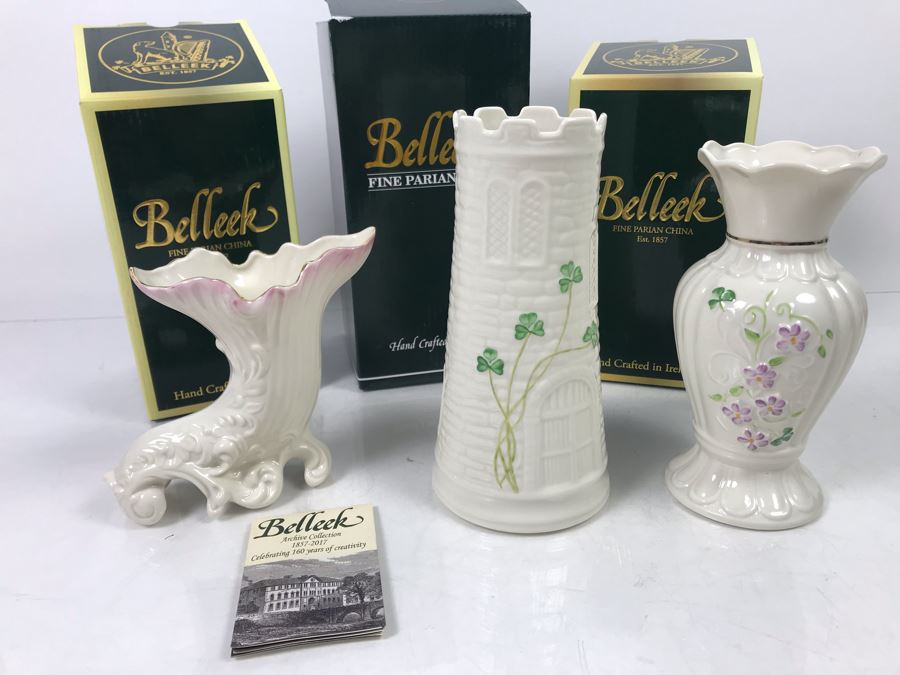 New Belleek Fine Parian China Vases: Castle Vase, Irish Flax Vase And Fermanagh Vase Retails $170