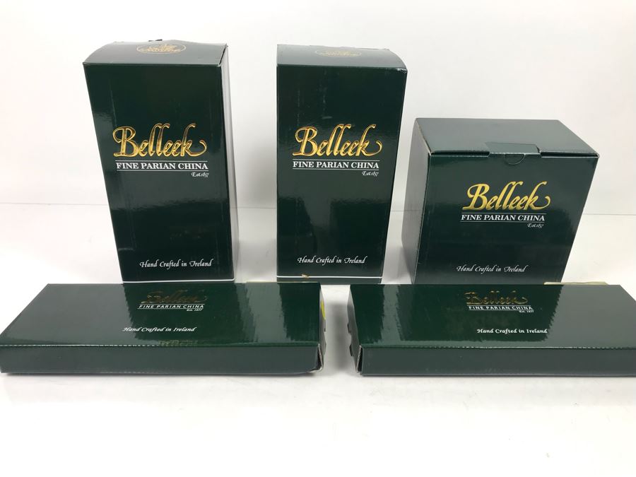 New Belleek Fine Parian China: (2) Shamrock Mint Trays, (1) Shamrock Cup And Saucer Set And (2) Sets Of (2) 10oz Claddagh Mugs Retails $220 [Photo 10]