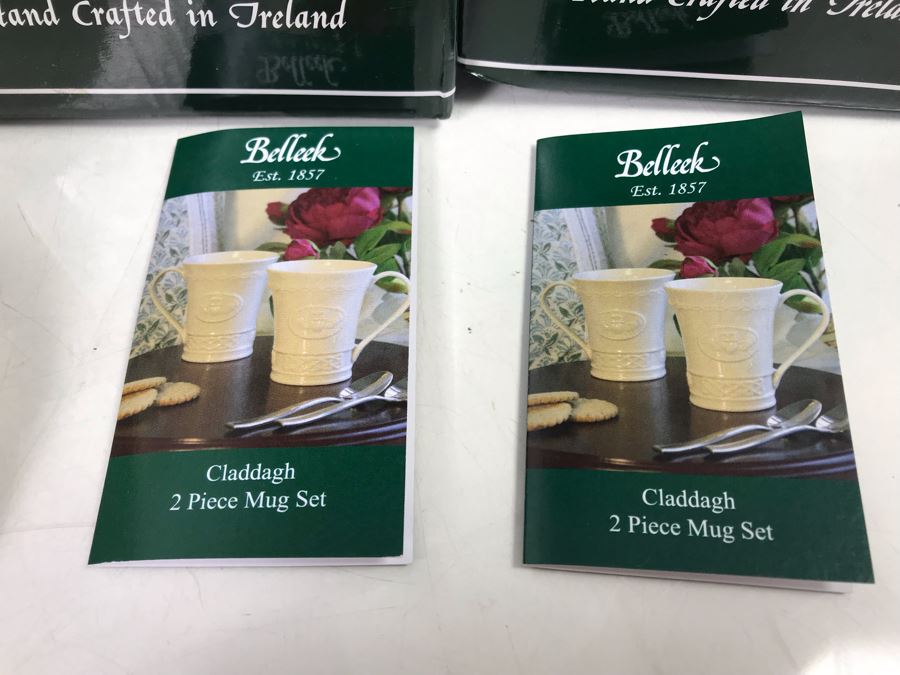 New Belleek Fine Parian China: (2) Shamrock Mint Trays, (1) Shamrock Cup And Saucer Set And (2) Sets Of (2) 10oz Claddagh Mugs Retails $220 [Photo 3]