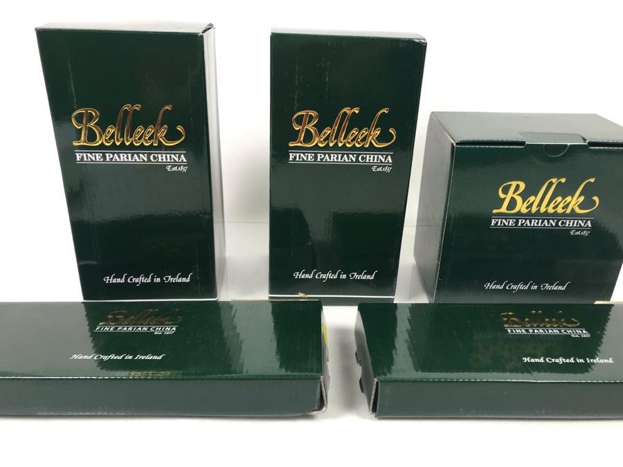 New Belleek Fine Parian China: (2) Shamrock Mint Trays, (1) Shamrock Cup And Saucer Set And (2) Sets Of (2) 10oz Claddagh Mugs Retails $220 [Photo 12]