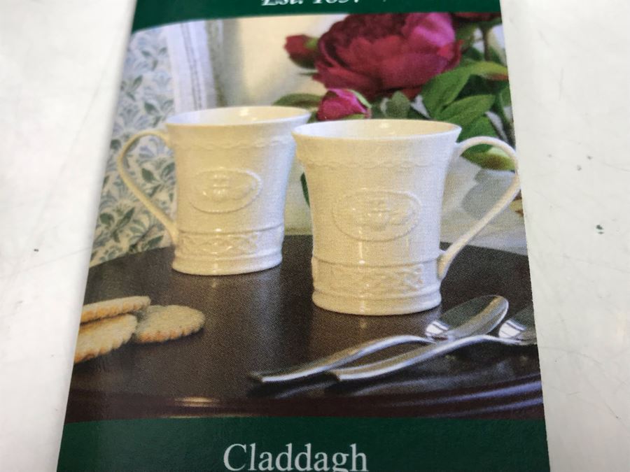 New Belleek Fine Parian China: (2) Shamrock Mint Trays, (1) Shamrock Cup And Saucer Set And (2) Sets Of (2) 10oz Claddagh Mugs Retails $220 [Photo 4]