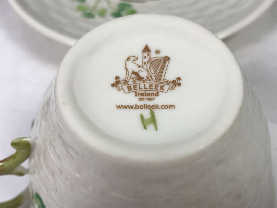 New Belleek Fine Parian China: (2) Shamrock Mint Trays, (1) Shamrock Cup And Saucer Set And (2) Sets Of (2) 10oz Claddagh Mugs Retails $220 [Photo 8]
