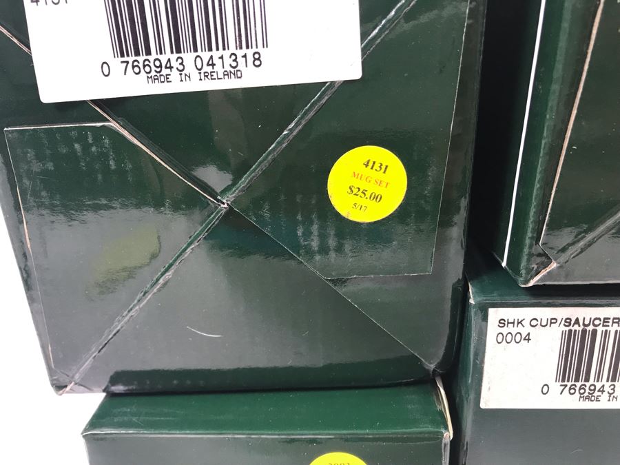 New Belleek Fine Parian China: (2) Shamrock Mint Trays, (1) Shamrock Cup And Saucer Set And (2) Sets Of (2) 10oz Claddagh Mugs Retails $220 [Photo 15]