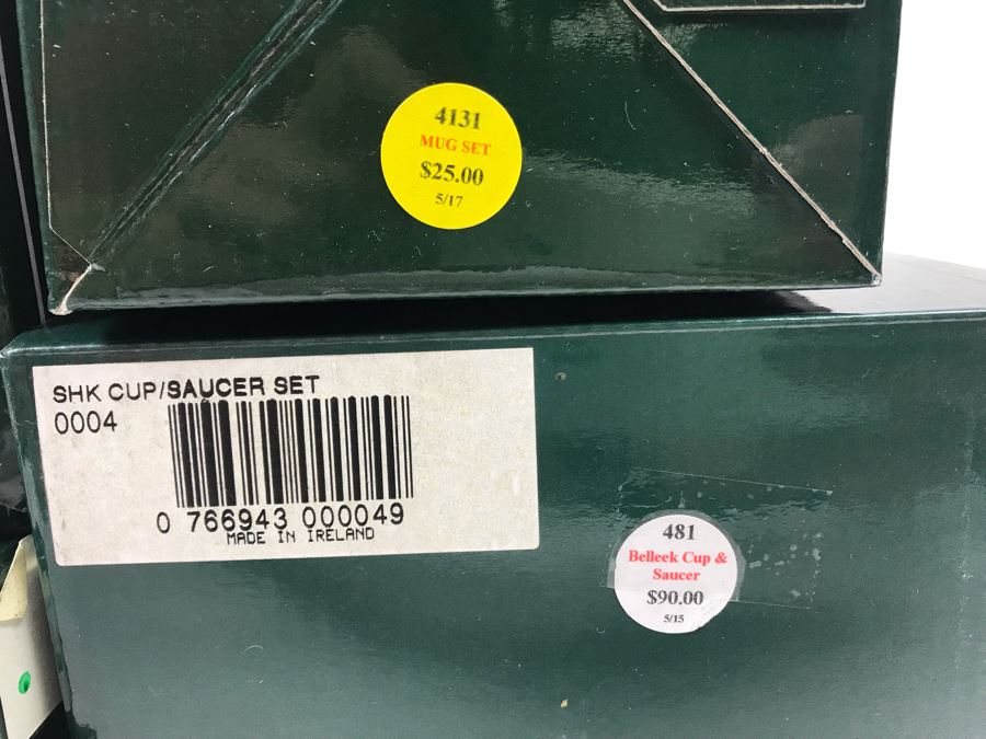 New Belleek Fine Parian China: (2) Shamrock Mint Trays, (1) Shamrock Cup And Saucer Set And (2) Sets Of (2) 10oz Claddagh Mugs Retails $220 [Photo 16]