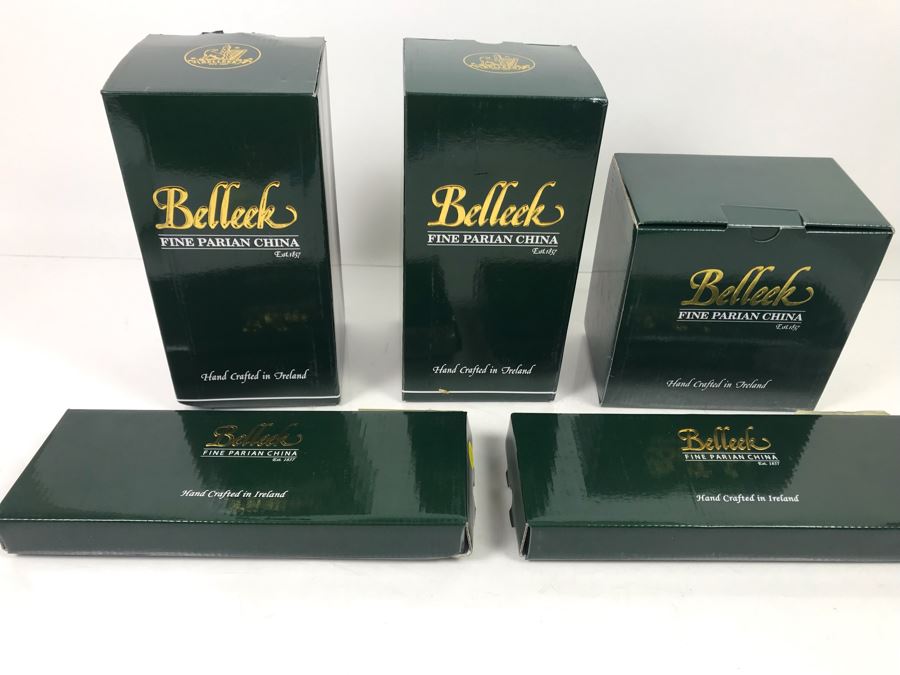 New Belleek Fine Parian China: (2) Shamrock Mint Trays, (1) Shamrock Cup And Saucer Set And (2) Sets Of (2) 10oz Claddagh Mugs Retails $220 [Photo 11]