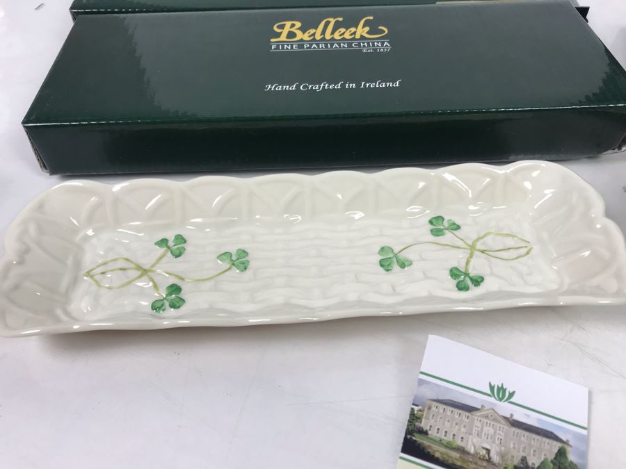 New Belleek Fine Parian China: (2) Shamrock Mint Trays, (1) Shamrock Cup And Saucer Set And (2) Sets Of (2) 10oz Claddagh Mugs Retails $220 [Photo 5]