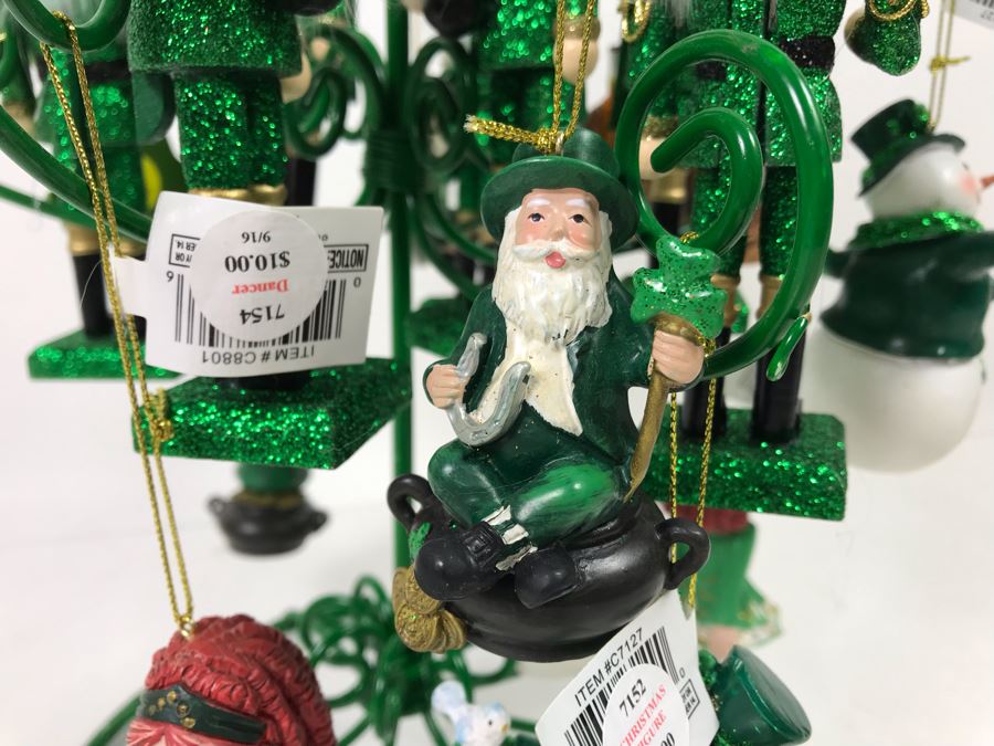 Green Metal Store Display With New Irish Themed Christmas Ornaments From Kurt S. Adler Including Nutcrackers Over $100 In Ornaments [Photo 10]