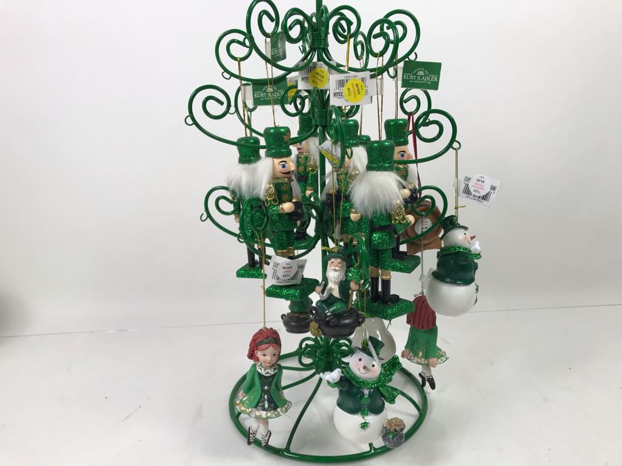 Green Metal Store Display With New Irish Themed Christmas Ornaments From Kurt S. Adler Including Nutcrackers Over $100 In Ornaments [Photo 11]