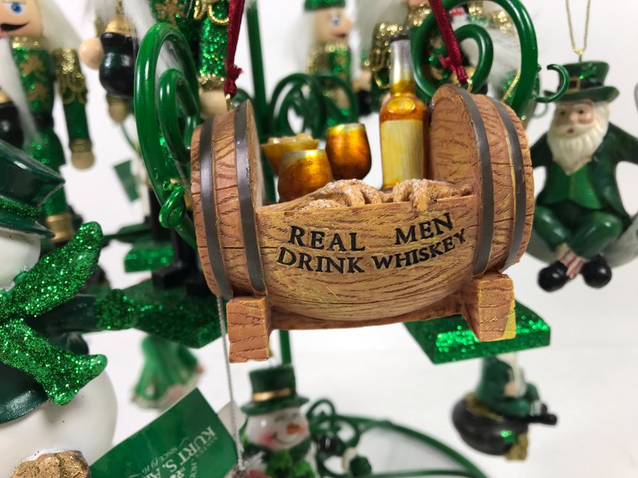 Green Metal Store Display With New Irish Themed Christmas Ornaments From Kurt S. Adler Including Nutcrackers Over $100 In Ornaments [Photo 3]