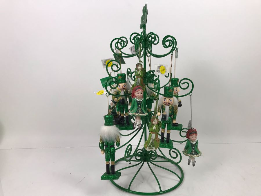 Green Metal Store Display With New Irish Themed Christmas Ornaments From Kurt S. Adler Including Nutcrackers Over $100 In Ornaments [Photo 7]