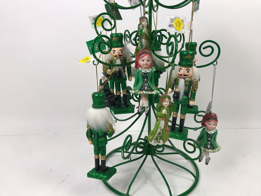 Green Metal Store Display With New Irish Themed Christmas Ornaments From Kurt S. Adler Including Nutcrackers Over $100 In Ornaments [Photo 6]