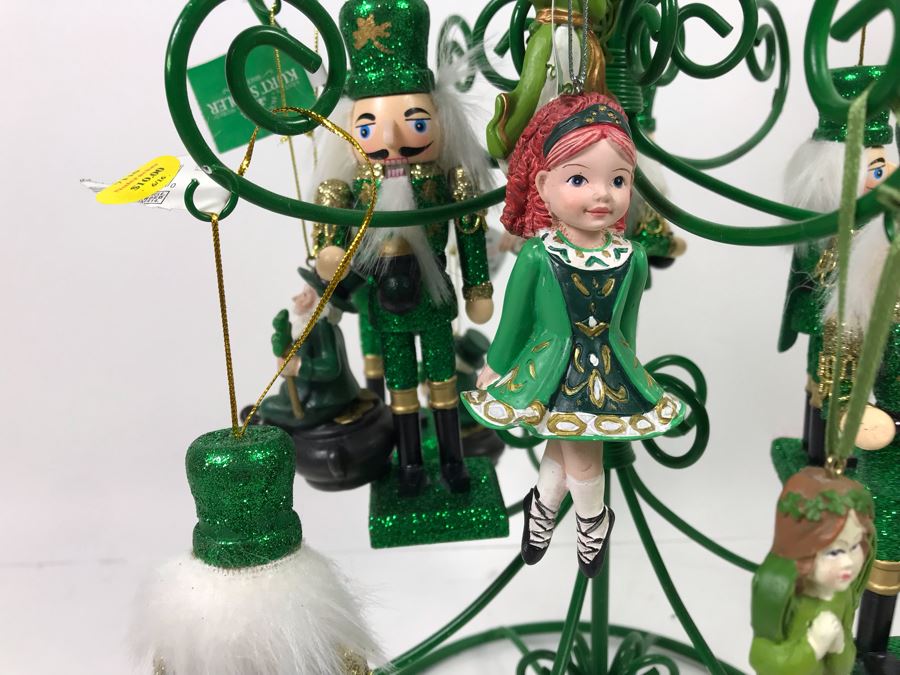 Green Metal Store Display With New Irish Themed Christmas Ornaments From Kurt S. Adler Including Nutcrackers Over $100 In Ornaments [Photo 9]