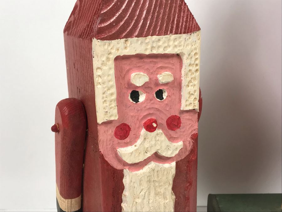 Pair Of Hand Painted Wooden Santa Claus Figurines Santa Claus On Right 18'H [Photo 6]