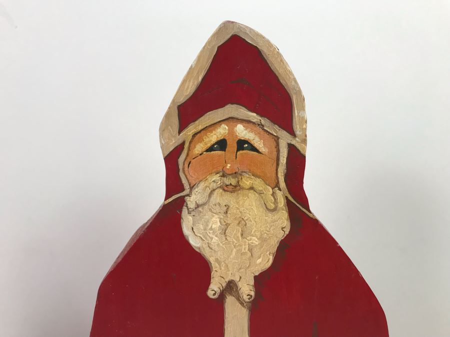 Pair Of Hand Painted Wooden Santa Claus Figurines Santa Claus On Right 18'H [Photo 3]
