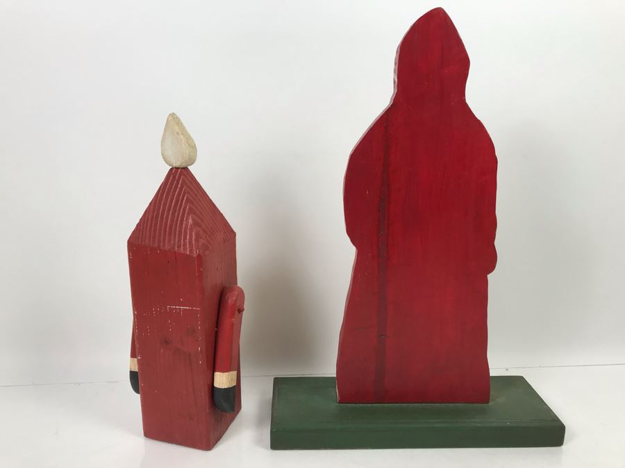 Pair Of Hand Painted Wooden Santa Claus Figurines Santa Claus On Right 18'H [Photo 8]