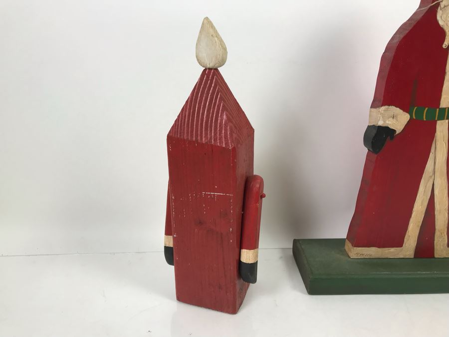 Pair Of Hand Painted Wooden Santa Claus Figurines Santa Claus On Right 18'H [Photo 7]