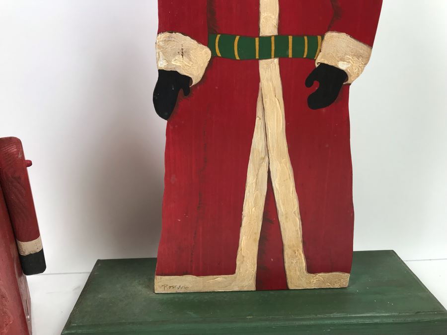 Pair Of Hand Painted Wooden Santa Claus Figurines Santa Claus On Right 18'H [Photo 4]