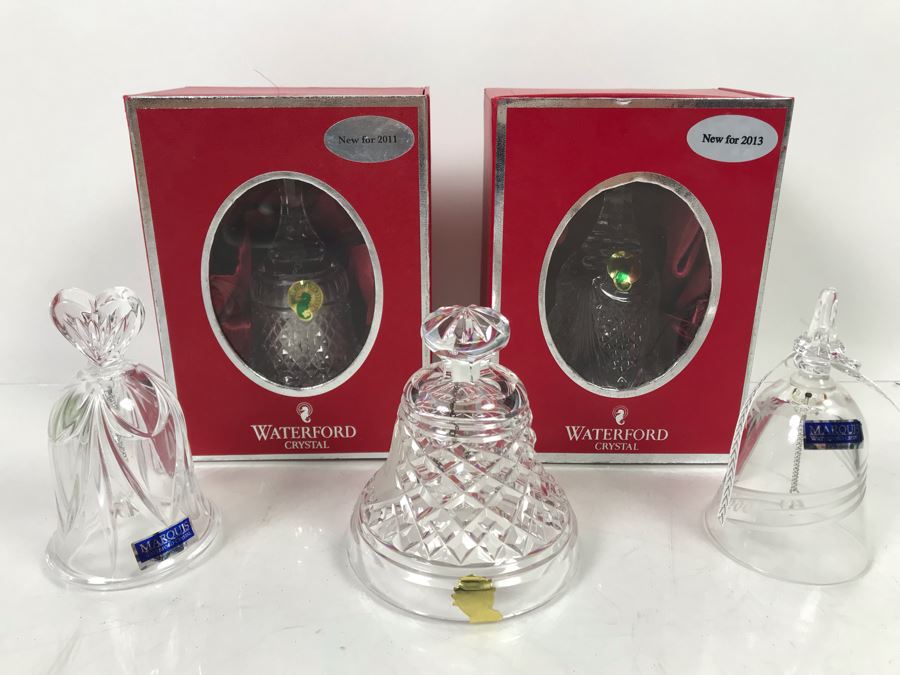 (5) Waterford Crystal Bells (2) With Boxes
