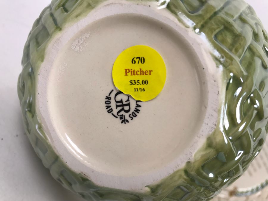 Irish Grasslands Road Lot With Teapot And Teacup, Double Handled Bowl, (2) Pitchers And Irish Plaque With Stand Retails $150 [Photo 12]