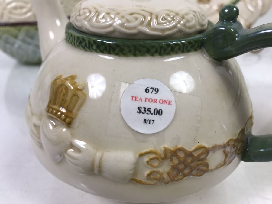 Irish Grasslands Road Lot With Teapot And Teacup, Double Handled Bowl, (2) Pitchers And Irish Plaque With Stand Retails $150 [Photo 9]
