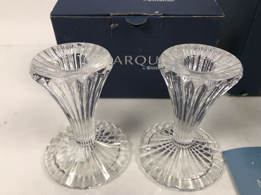 New Marquis By Waterford Pair Of Bezel 4' Candlesticks And Bezel Pitcher Retails $138  [Photo 6]