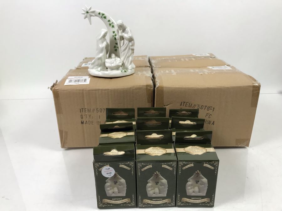 (4) New 6.25' Shamrock Nativity Figurines And (9) Smaller Porcelain Nativity Figurines Retails Over $175