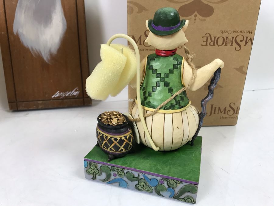 Pair Of New Jim Shore Heartwood Creek 'Charmed, To Be Sure' Cat Figurines And Original Signed Cat Painting On Board [Photo 3]